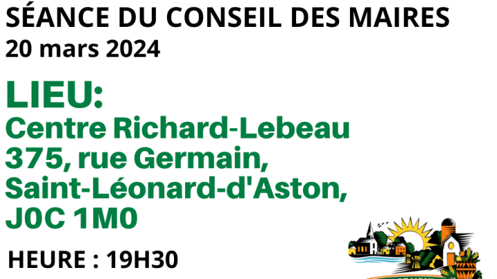 CHANGEMENT DE LIEU DU CONSEIL DES MAIRES DU 20 MARS