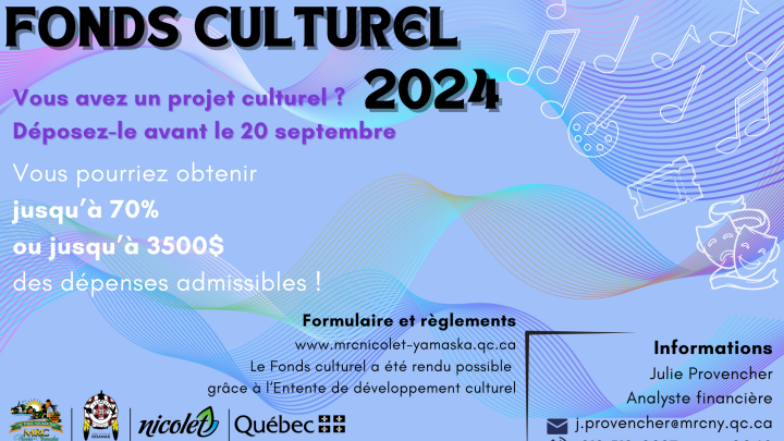 Fonds culturel 2024: Un 2e appel de projets dans la MRC de Nicolet-Yamaska
