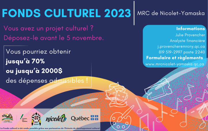 Fonds culturel de la MRC de Nicolet-Yamaska : Trois projets sélectionnés et un nouvel appel de projets