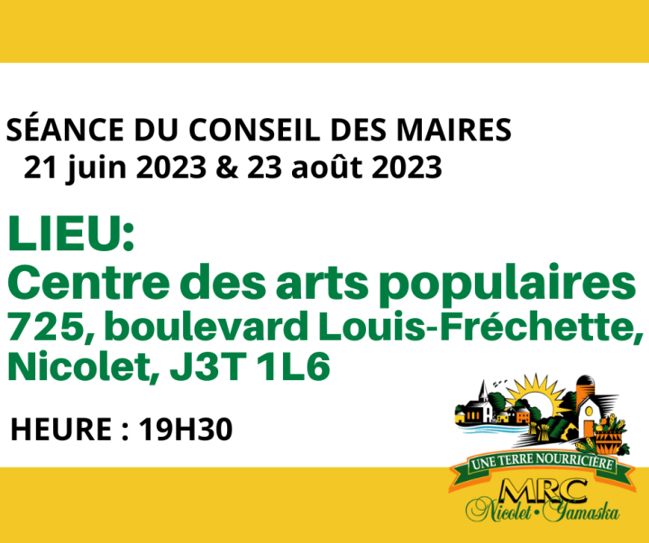 CHANGEMENT DE LIEU : CONSEIL DES MAIRES - 21 JUIN ET 23 AOÛT