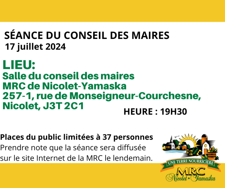 CHANGEMENT DE DATE ET LIEU : Séance publique du Conseil des maires du 17 juillet 2024