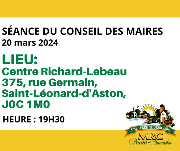 CHANGEMENT DE LIEU DU CONSEIL DES MAIRES DU 20 MARS