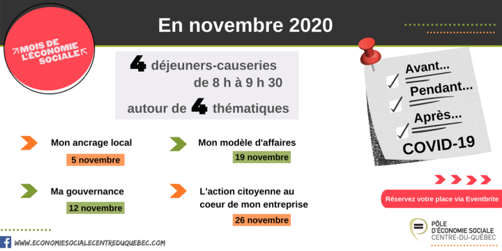 Activités du Mois de l'économie sociale du Centre-du-Québec